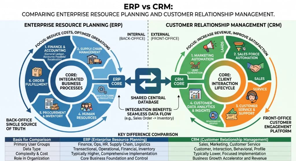 ERP vs CRM: Integrated Architecture & Shared Database Blueprint